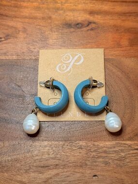 Plunder Blue Wooden Hoop Earrings